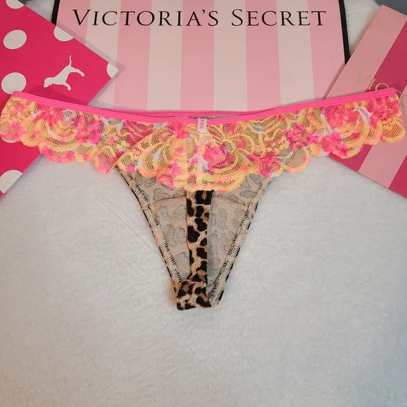 Y2K VS PINK Classic Cotton Lace Back Extra Low Rise Thong Panty Size Lg - Picture 3 of 5